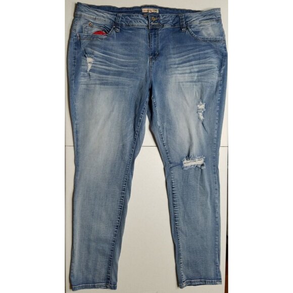 WannaBettaButt? YMI Distressed Blue Denim Mid-Rise Stretch Skinny Jeans Women 22 - Picture 1 of 14